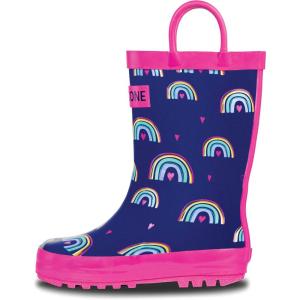imageLone Cone Elementary Collection  Premium Natural Rubber Rain Boots with Matte Finish for Toddlers and KidsHearts and Rainbows