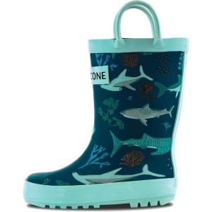 imageLone Cone Elementary Collection  Premium Natural Rubber Rain Boots with Matte Finish for Toddlers and KidsShark Attack Turquoise Trim