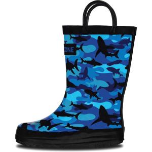 imageLone Cone Elementary Collection  Premium Natural Rubber Rain Boots with Matte Finish for Toddlers and KidsShark Shadows Camo