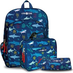 imageLone Cone Kids Backpacks for Boys ampamp Girls Sizes for Preschool Through Elementary Shark School Kit 15quot Backpack wLunch Box