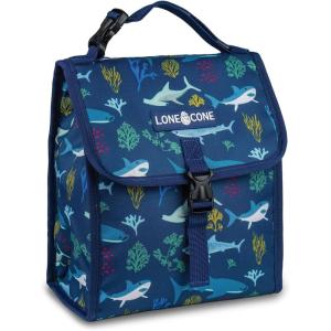 imageLone Cone Kids Insulated Fabric Lunchbag  Fun Patterns for Boys and Girls Shark Attack Standard