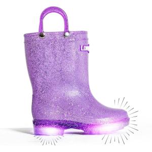 imageLONECONE Glitter Waterproof LightUp Toddler Rain Boots with Easy Pull on Handles  Comfortable Shiny Kids Rain Boots for Boys and Girls  Fun ampamp Safe Outdoor Play for All SeasonsGlitter Purple