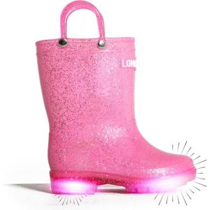 imageLONECONE Glitter Waterproof LightUp Toddler Rain Boots with Easy Pull on Handles  Comfortable Shiny Kids Rain Boots for Boys and Girls  Fun ampamp Safe Outdoor Play for All SeasonsGlitter Pink