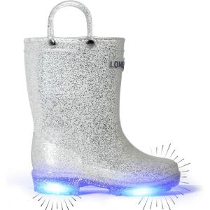 imageLONECONE Glitter Waterproof LightUp Toddler Rain Boots with Easy Pull on Handles  Comfortable Shiny Kids Rain Boots for Boys and Girls  Fun ampamp Safe Outdoor Play for All SeasonsGlitter Silver