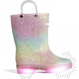 imageLONECONE Glitter Waterproof LightUp Toddler Rain Boots with Easy Pull on Handles  Comfortable Shiny Kids Rain Boots for Boys and Girls  Fun ampamp Safe Outdoor Play for All SeasonsGlitter Gradient Pink