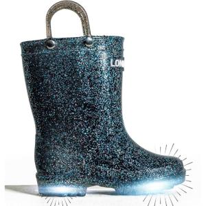 imageLONECONE Glitter Waterproof LightUp Toddler Rain Boots with Easy Pull on Handles  Comfortable Shiny Kids Rain Boots for Boys and Girls  Fun ampamp Safe Outdoor Play for All SeasonsGlitter Black